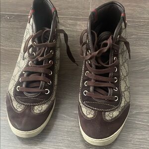 Gucci Brown Monogram High-Top Sneakers
